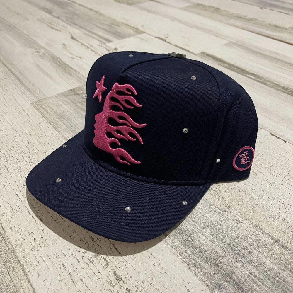 Hellstar Adjustable SnapBack Hat Navy Pink Bedazzled (NEW)